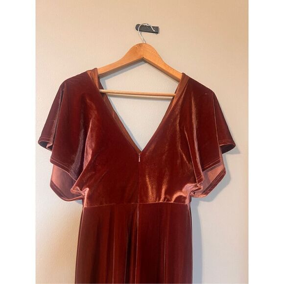 Revelry 4 Gwen Angel Sleeve Maxi Dress Terracotta Rust Crush Velvet - Picture 8 of 15